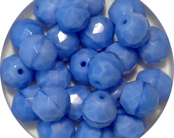Light Blue Silk Beads - faceted round fire-polished czech glass beads - powder blue beads - choose 4, 6 or 10mm diameter