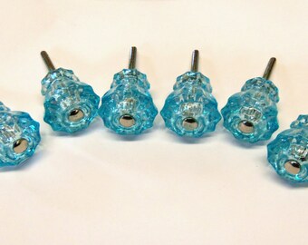 FREE SHIPPING Painted Glass Knobs Aqua Blue Set of 6 Matching Drawer Pulls Available