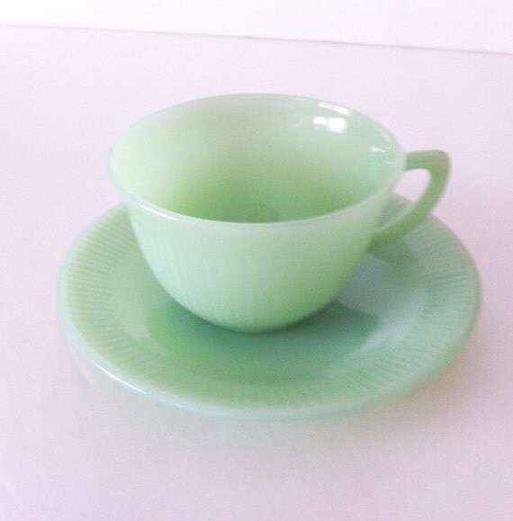 Fire King Ware USA Jadeite Cup & Saucer Shabby Chic Retro