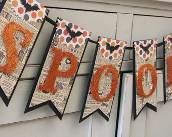 Spooky Banner - Halloween Decor - Vintage Style Halloween Decor - Orange and Black - Halloween Banner