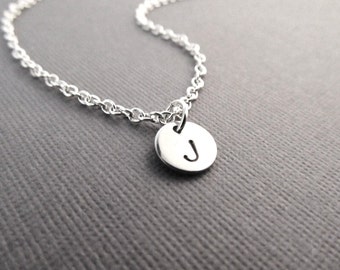 Silver Initial Necklace, Disc Initial, Minimal Jewelry, Customized Necklace, Engraved Jewelry, Personalized Necklace, Tiny Initial Necklace