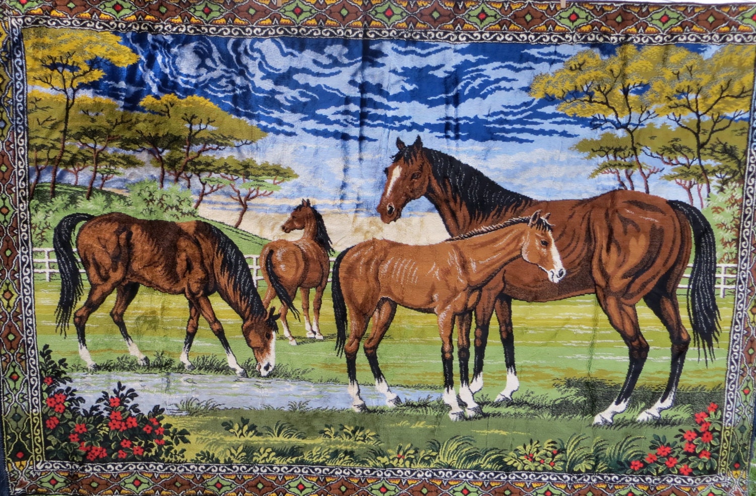 Large Horse Wall Tapestry or Rug with Fringed by Iprefervintage