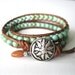 Turquoise Fling - Double Wrap Green Turquoise on Leather - Beaded Leather Wrap Bracelet