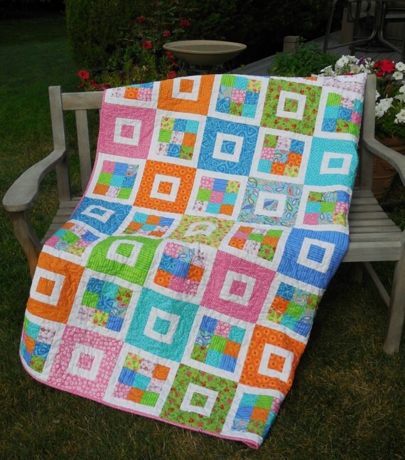 Modern Nine Patch Quilt by PatchworkSampler on Etsy