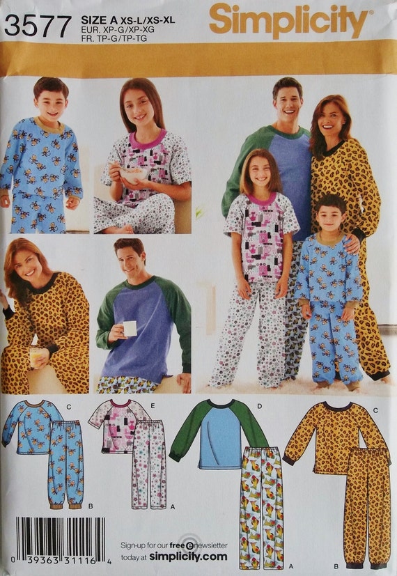 Easy Pajama Pattern Family PJs Pattern ChildTeen and Adult