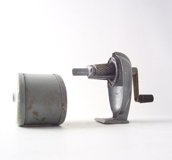 vintage boston pencil sharpener wall mounted hand crank grey