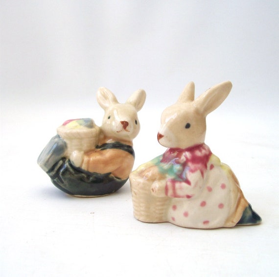 vintage pair rabbit figurines bunny decorative home decor