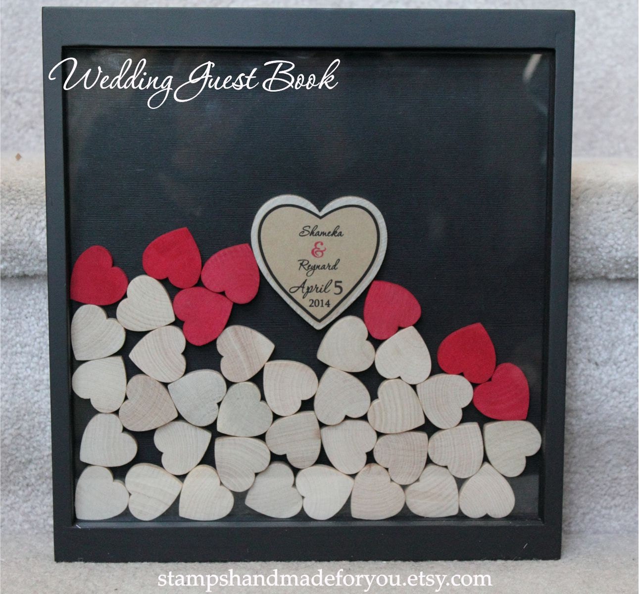 Wedding Guestbook Shadow Box Drop Hearts Black Shadow Box