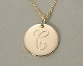 Items similar to 14KY gold personalized initial monogram pendant necklace engraved 1/2 inch ...
