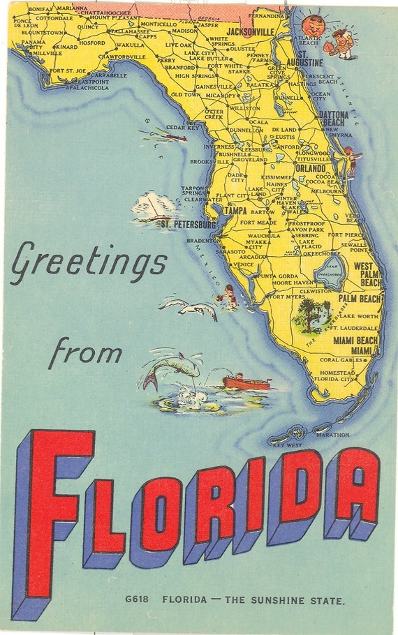 Vintage Florida Postcard Greetings from Florida Sunshine