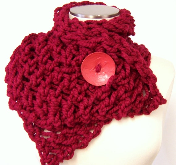 Chunky Knit Button Scarf in Red Button by JeanieBeanHandKnits