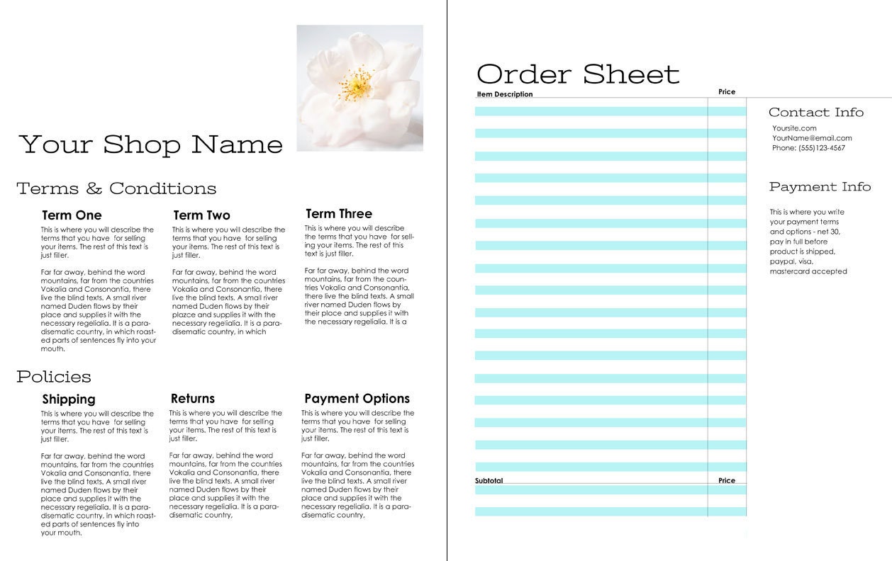 DIY Photoshop Line Sheet Template Promote Your Business to