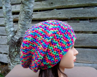 womens crochet slouchie beanie neon multi colored girls slouch hats slouch hats for women pink blue green orange purple youth/adult 9284