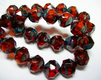 15 8mm Root Beer Crystal Travertine Firepolished Thru Cuts Czech Glass Beads