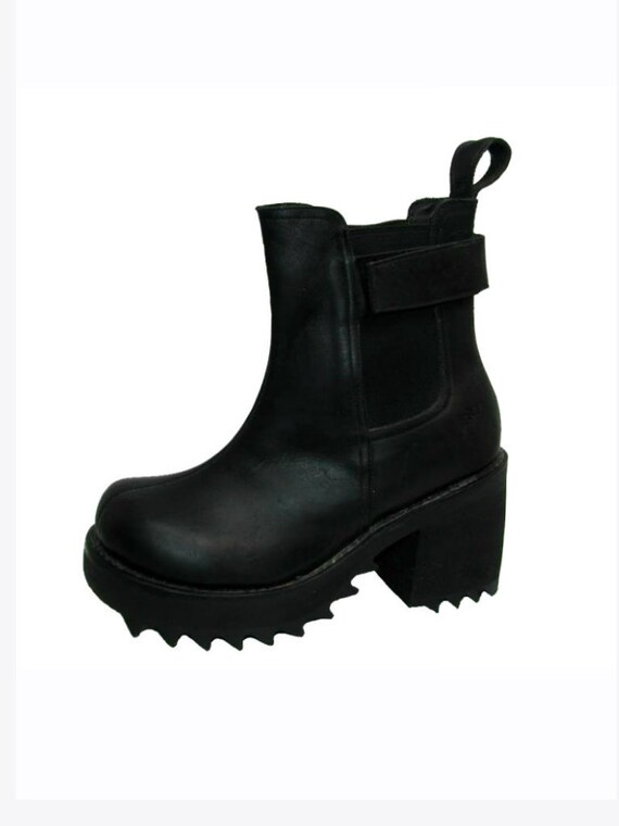 Vintage Muro Platform Boots Womens Black Leather Ankle High