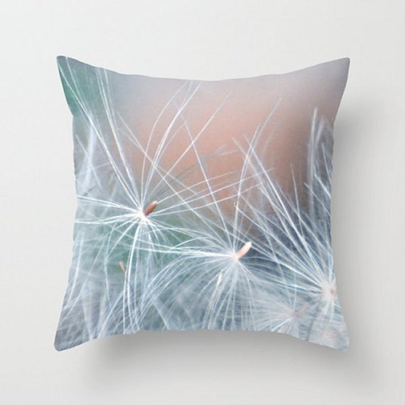 Items similar to DREAMY DANDELIONS - Throw Pillow Cover, White Fluffy soft Blue Seeds ...