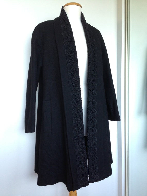 Paris LUBA Designer Fall Winter Coat Jacket In Black With Lace