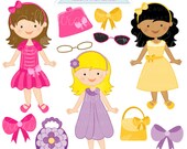 Little Dresses Cute Digital Clipart - Commercial Use OK - Easter Girl Graphics, Easter Clipart, Dress up Girl Clipart Il_170x135