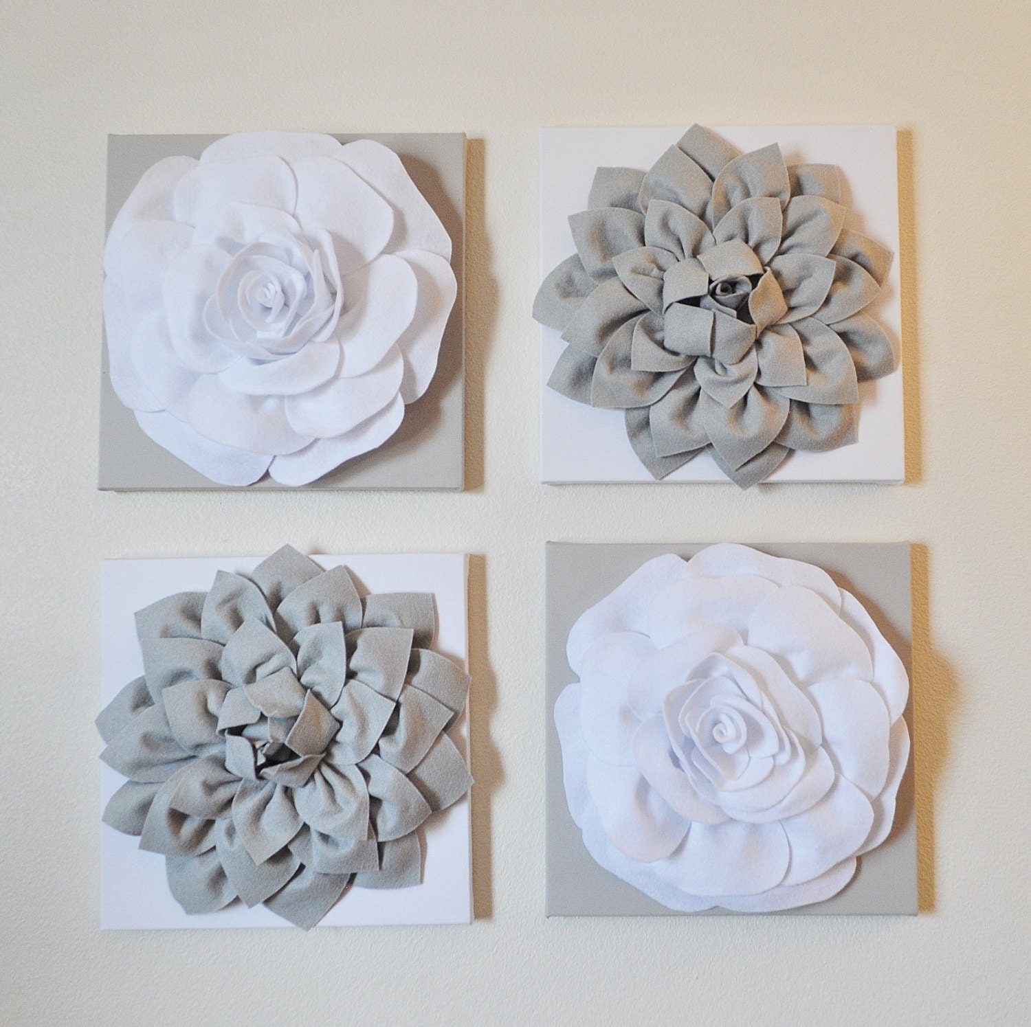  Wall  Decor  SET OF FOUR Gray and White  Flower  Wall  by bedbuggs