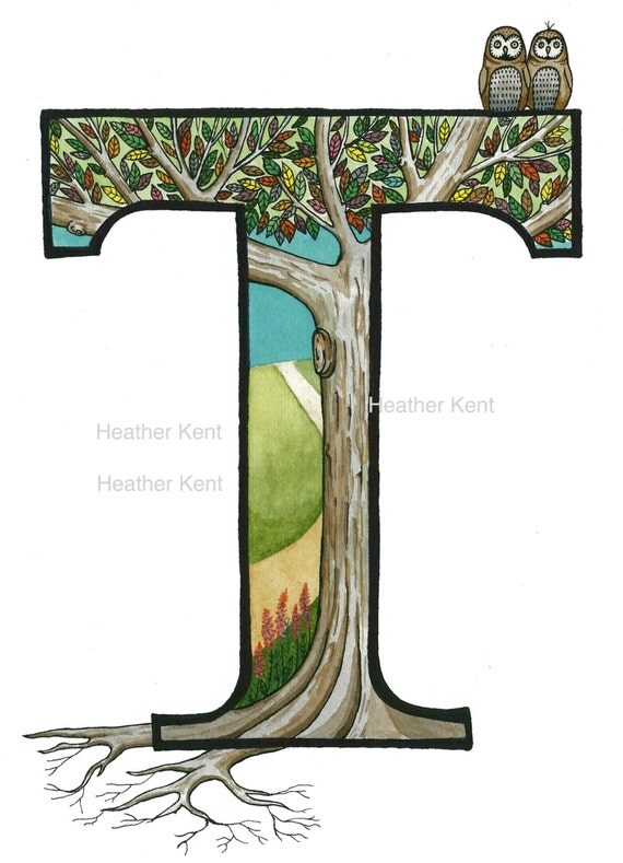 The Letter T Tree with Roots Illustration by HeatherKentArt