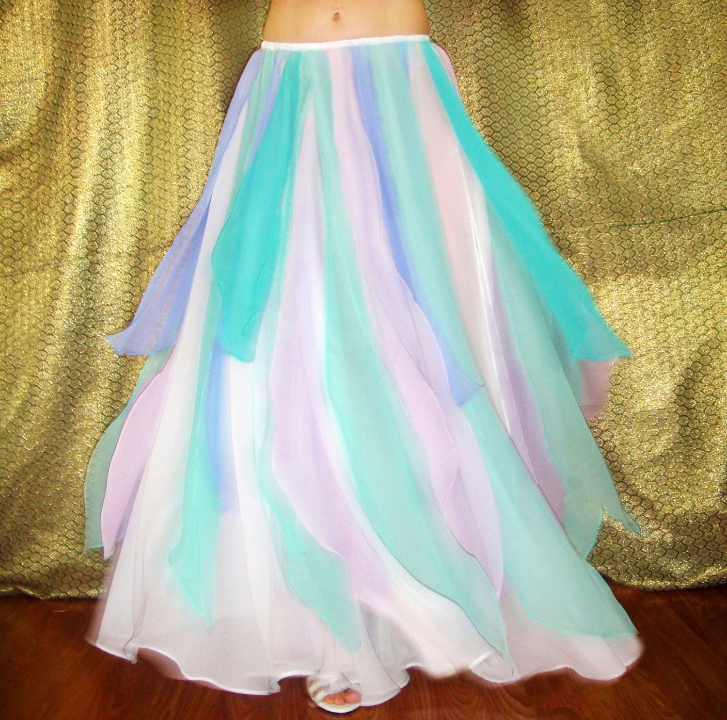 Ameynra Belly Dance costume Maxi SKIRT WHITE Chiffon with