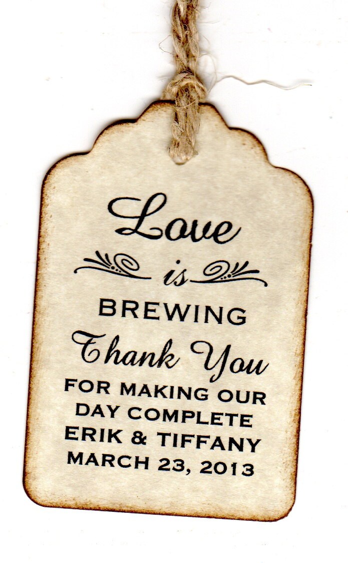 50 Personalized Love Is Brewing Wedding Favor Coffee Tea Tags