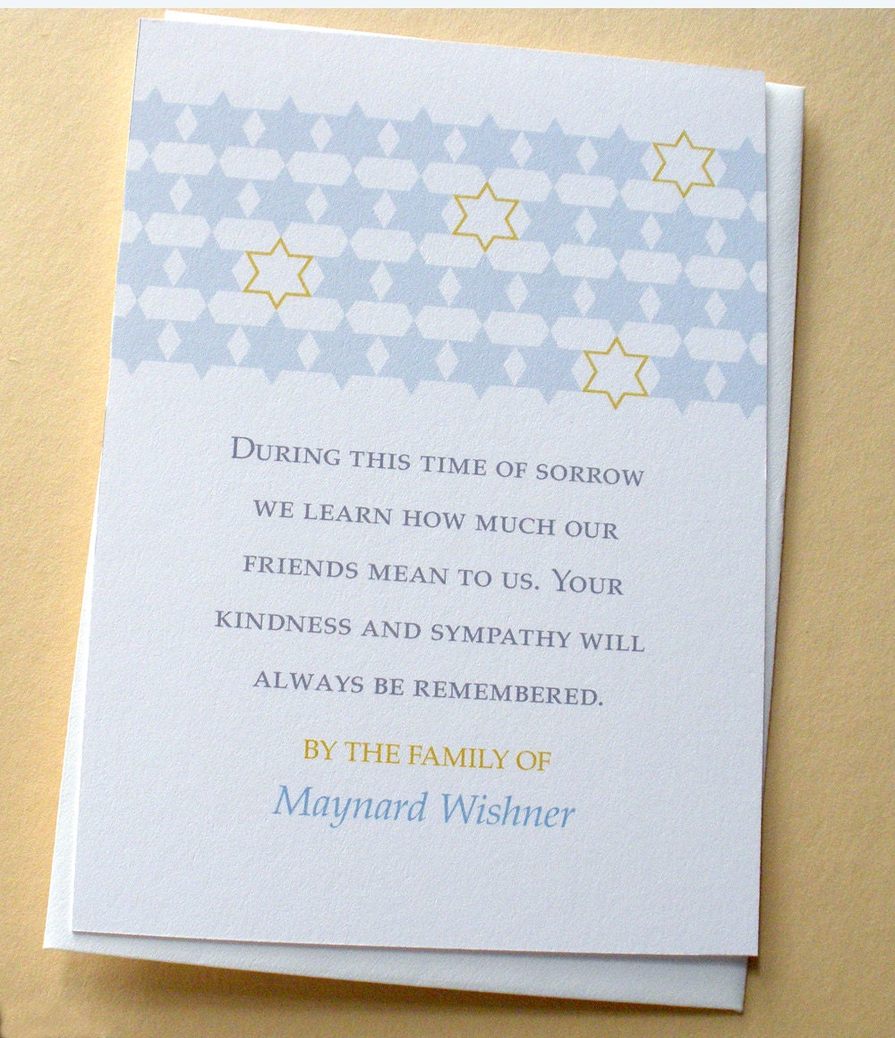 Jewish Condolence Thank You Cards Star of David by zdesigns0107