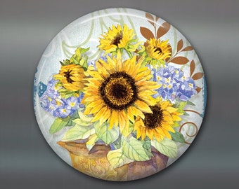 3.5 " sunflower magnet - hand painted home decor - country kitchen decor - sunflower decor- decorative magnet - large fridge magnet MA-353