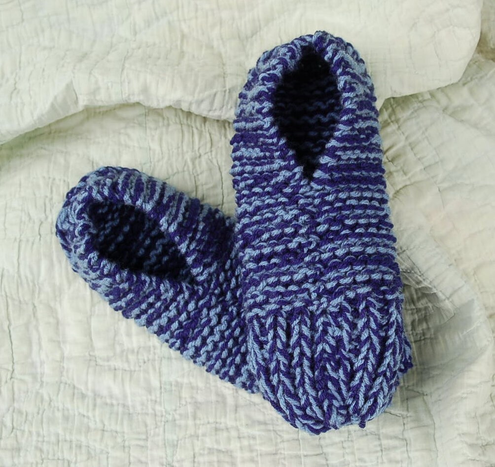 Men's Hand Knit Slippers size 9.5 to 11 Midnight by TDMoriginals