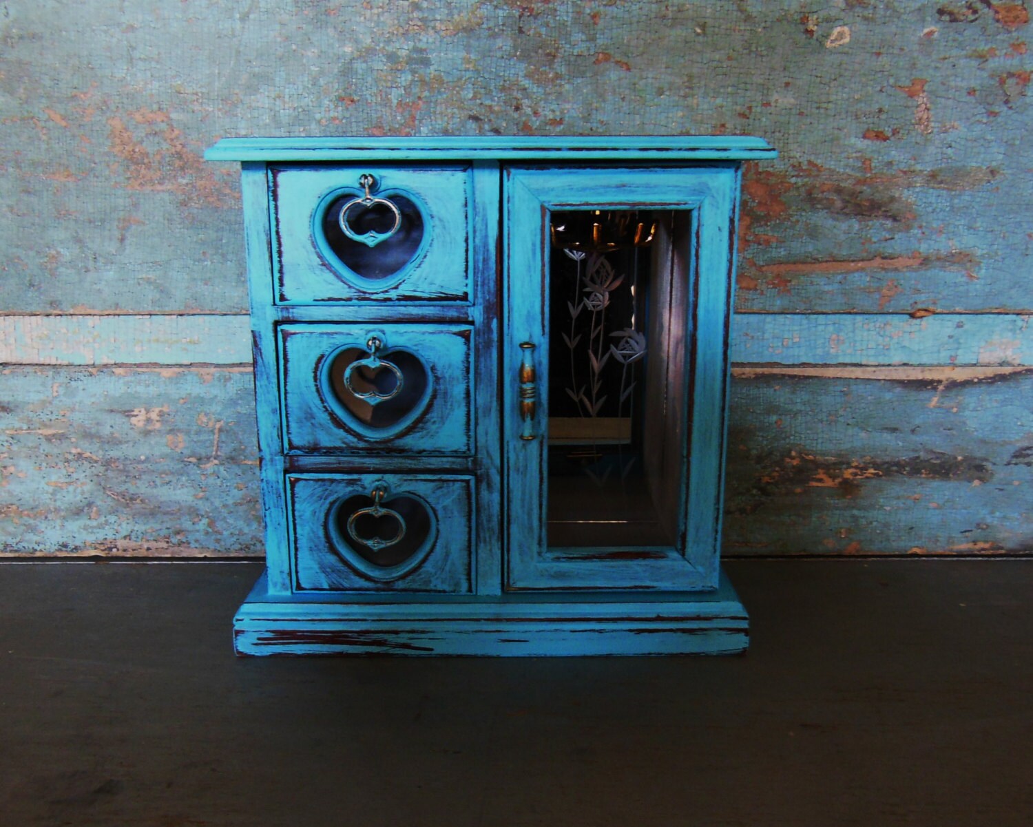 Jewelry Box Turquoise Blue Distressed Wooden by turquoiserollerset