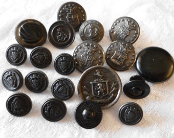 Antique Vintage Metal Buttons, Black Metal Uniform Buttons, 1920's to ...