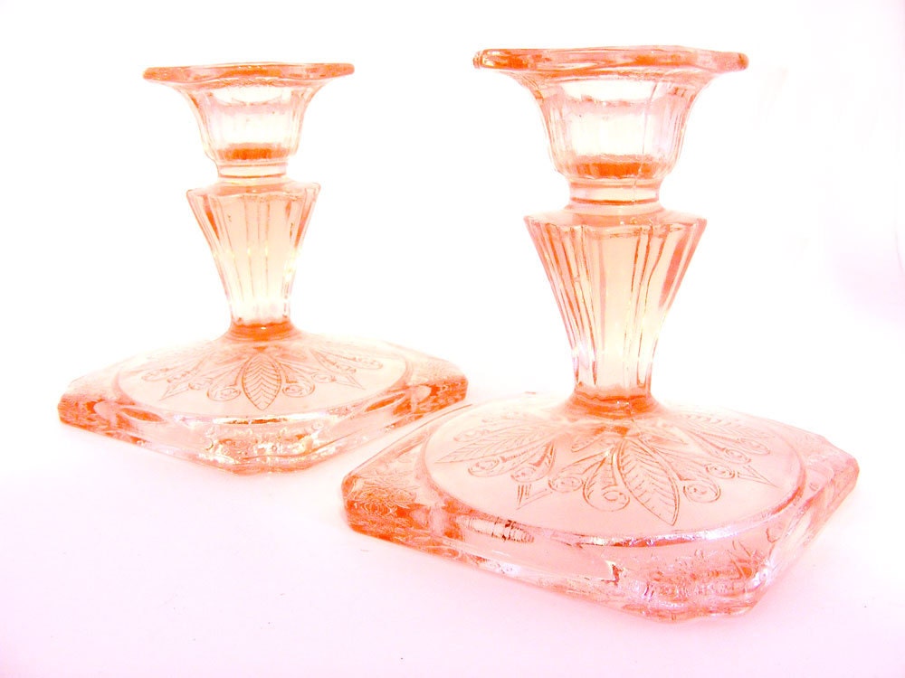 Pink Depression Glass Candlesticks Adam Pattern