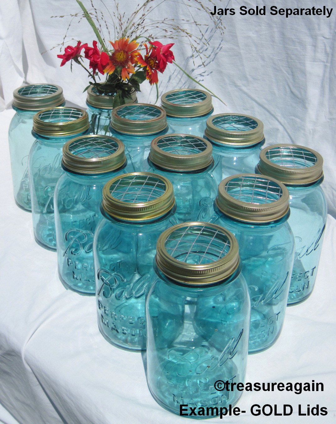 14 Mason Jar Frog Lids for Wedding Flowers Silver or Gold