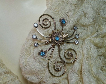 Vintage Aqua Flower Brooch