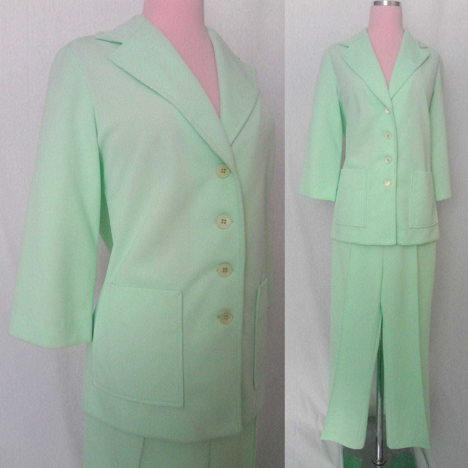1970s Mint Green Pant Suit 2 Piece Set by VegasVintageClothing