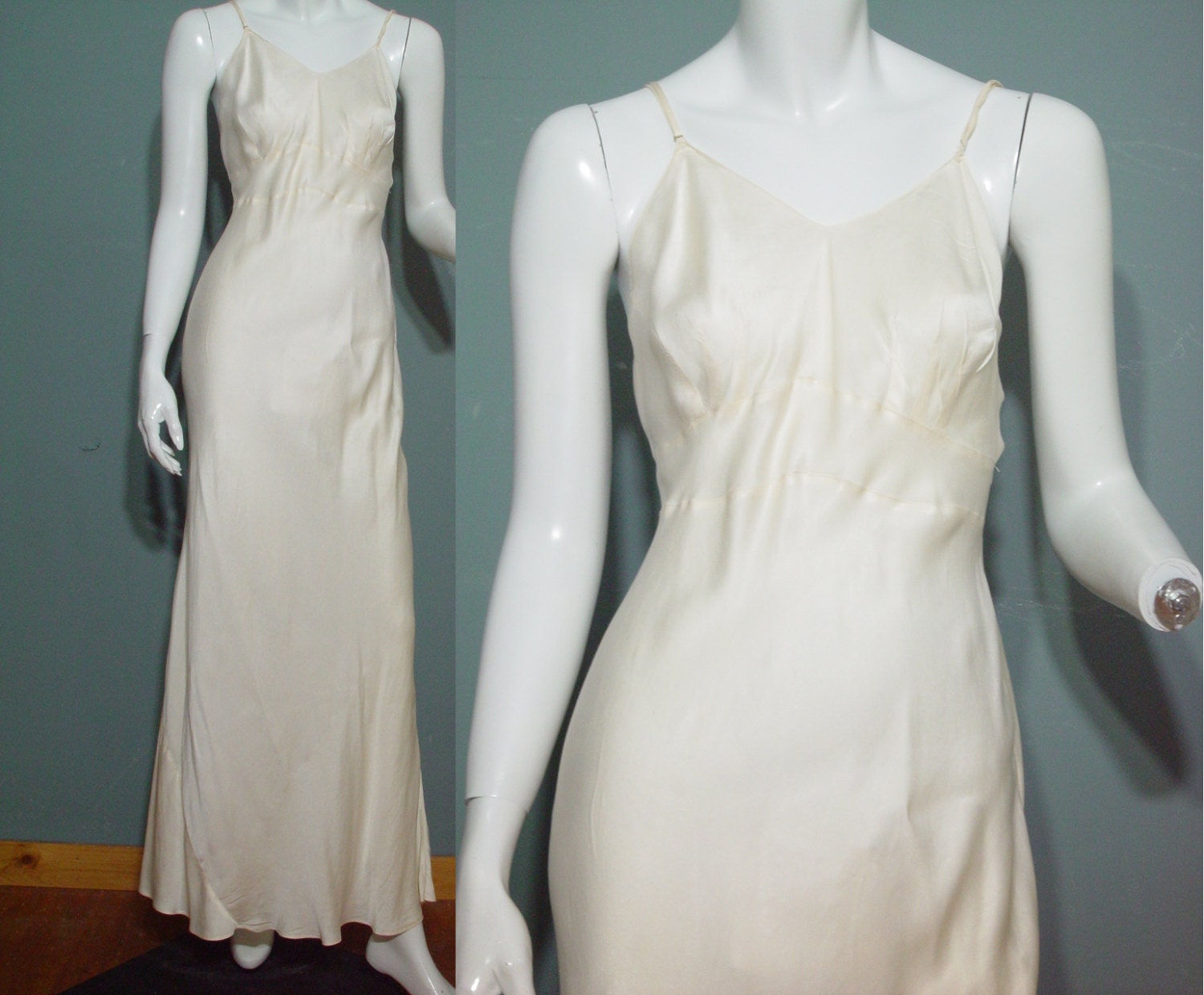 40s Silk Ivory Nightgown Vintage Champagne 1940s Slip Long