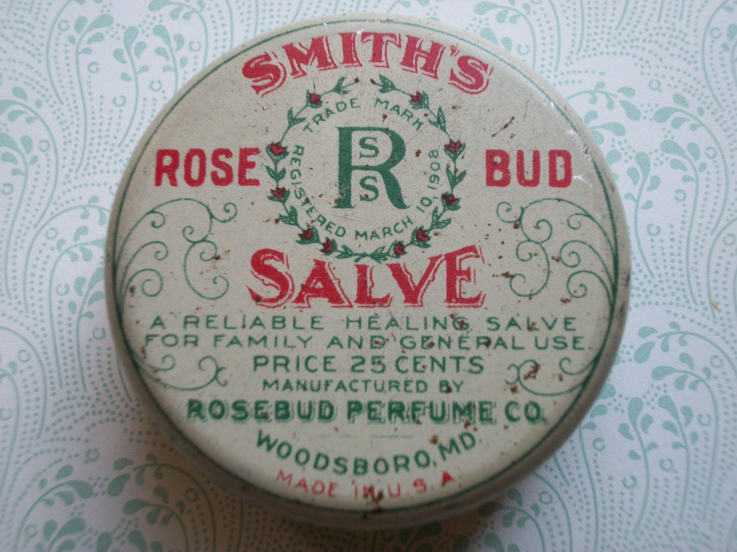 Vintage Smith's Rose Bud Salve Tin Made in the USA