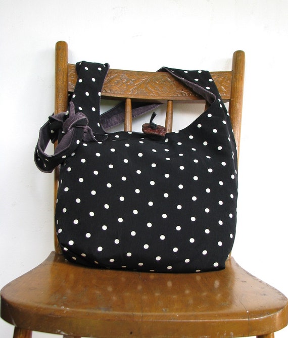 CROSSBODY BAG Black and White Bag Polka Dot Bag by thehobotrain