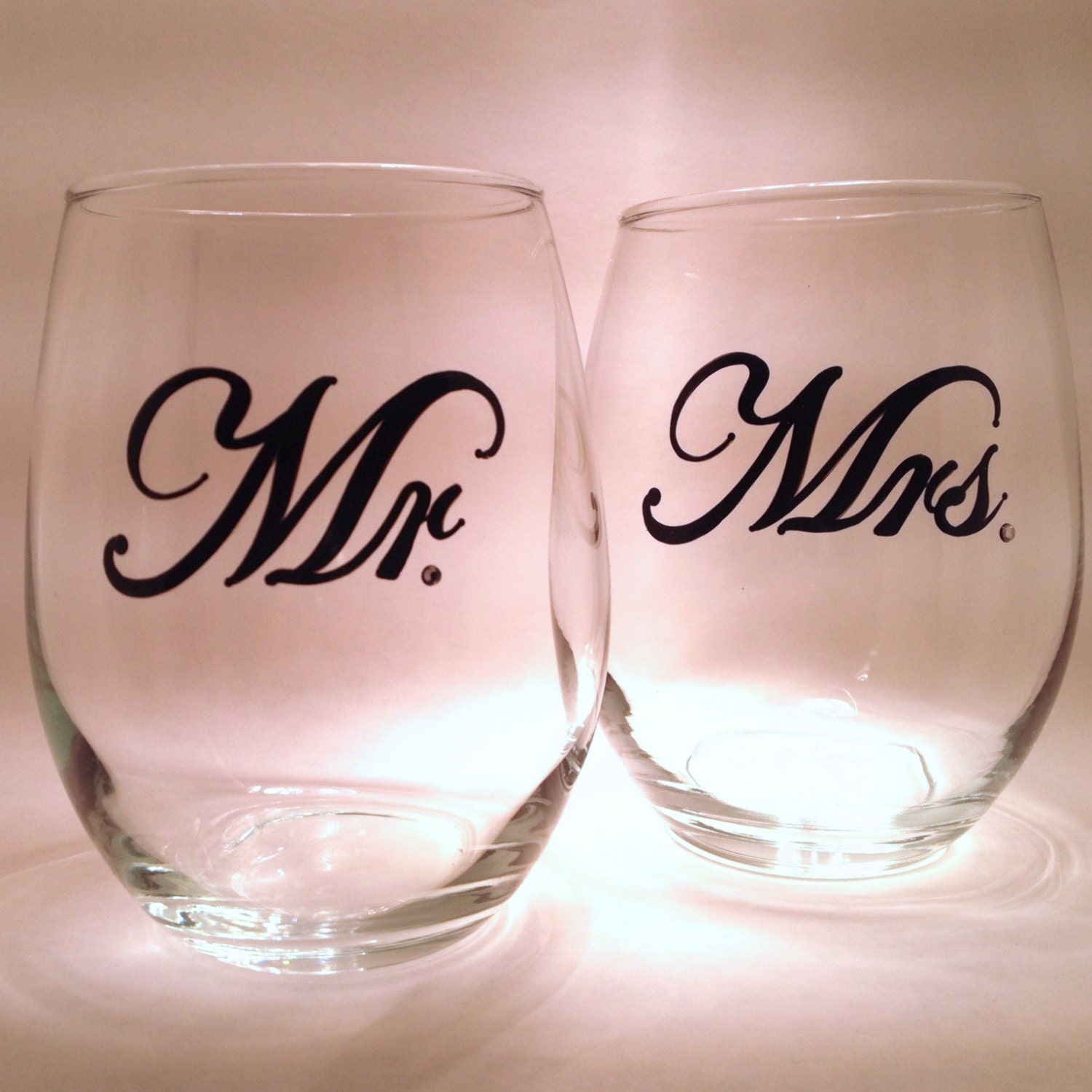 Stemless Mr. & Mrs. Wine Glasses with crystals by ArtfullySV