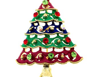 Multicolor Christmas Tree Pin Swarovski Crystal Christmas Pin Brooch 1011182