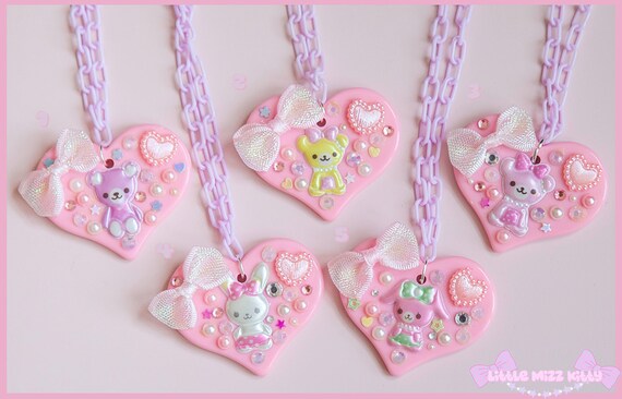 Cute Decoden Heart Necklace fairy kei by LittleMizzKitty on Etsy