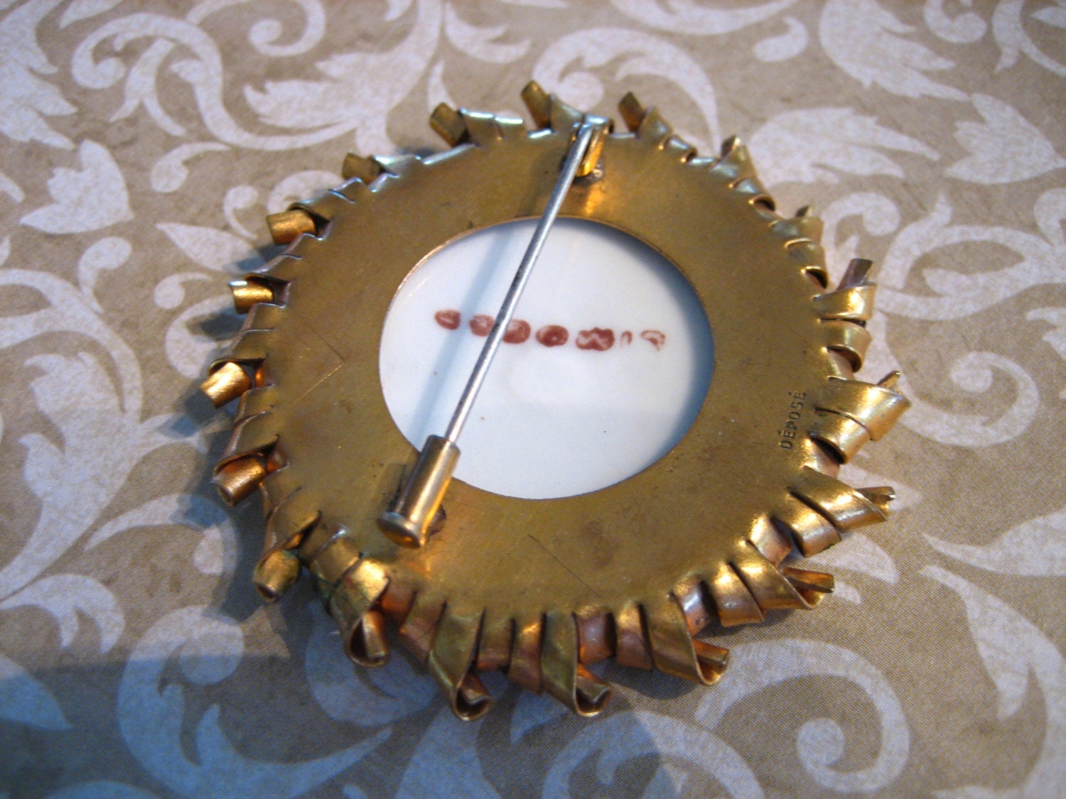 Antique Victorian LIMOGES Hand Painted Porcelain Pin or Brooch