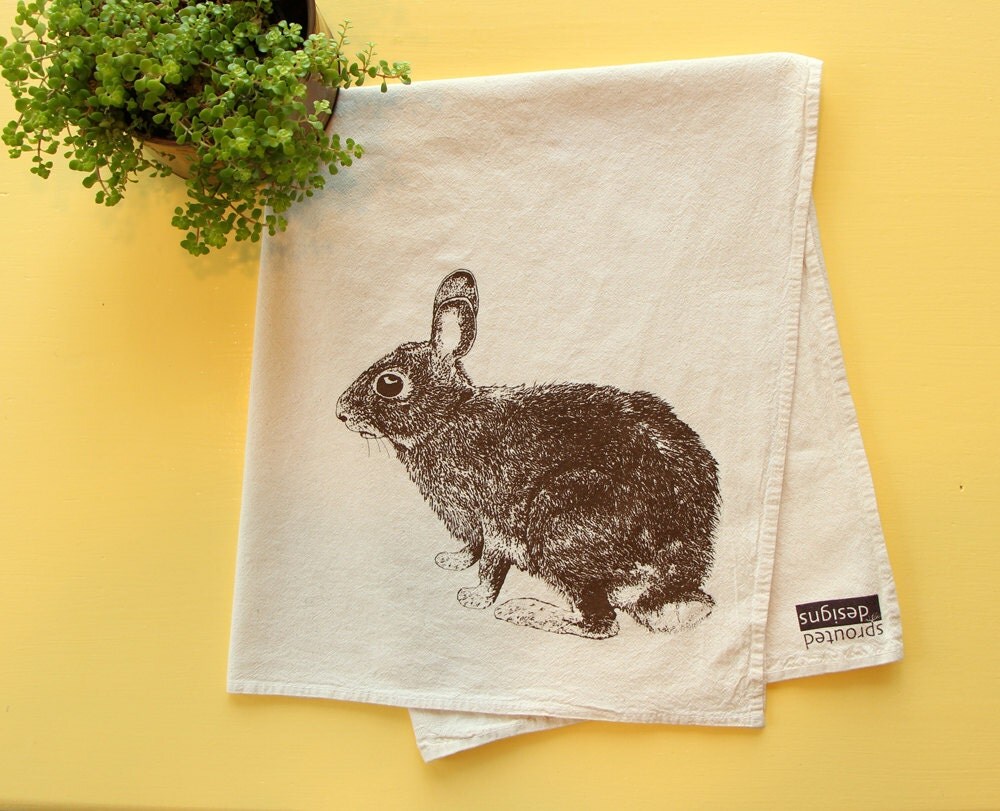 Bunny Rabbit Flour Sack Towel Deluxe Natural Tea Towel