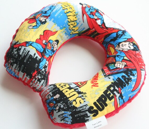 Child Travel Neck Pillow Superman w/ Red Minky