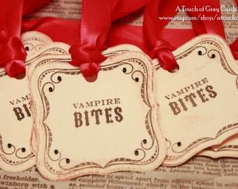 Halloween Gift Tags (Double Layered) - Vampire Bite Tags - Vintage Inspired Handmade Halloween Tags (Set of 8)