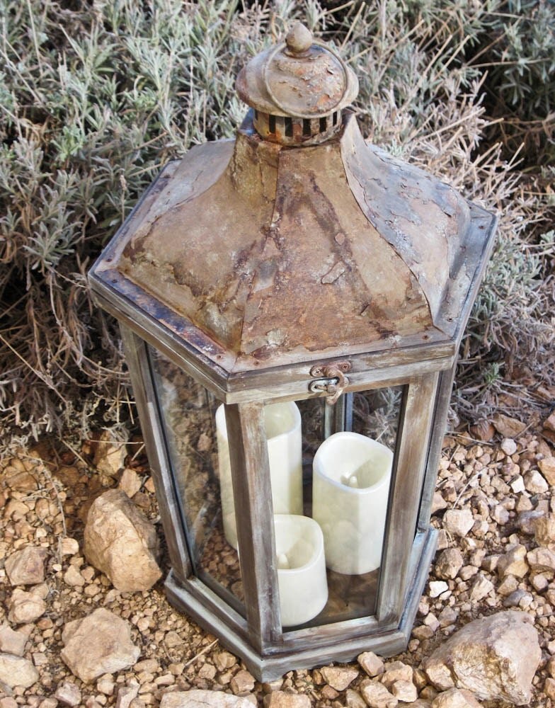 Rustic shabby chic lantern distressed candle lantern large