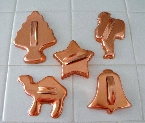 Vintage Set of 5 Copper Christmas Cookie Cutters