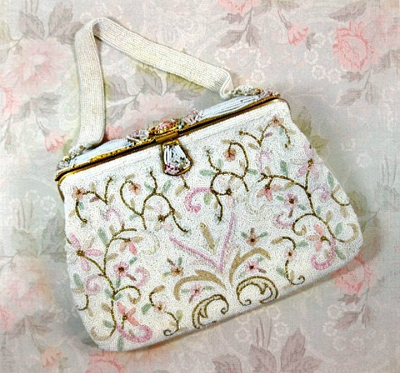 Vintage French Beaded Purse in White Micro Bead by autena on Etsy