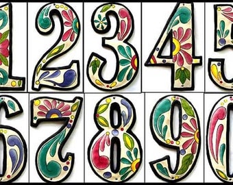 4 House Numbers - 7 1/2" Hand Painted Metal Address - Recycled Steel Drum Art of Haiti - Garden Decor - Decorative House Number - AD-100-7W