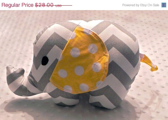 Black Friday Sale Gray Chevron and Yellow Polka Dot Stuffed Elephant